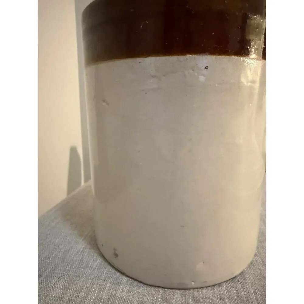 🏺 Antique Stoneware Jug Crock Brown & Cream Primitive Farmhouse Decor 12